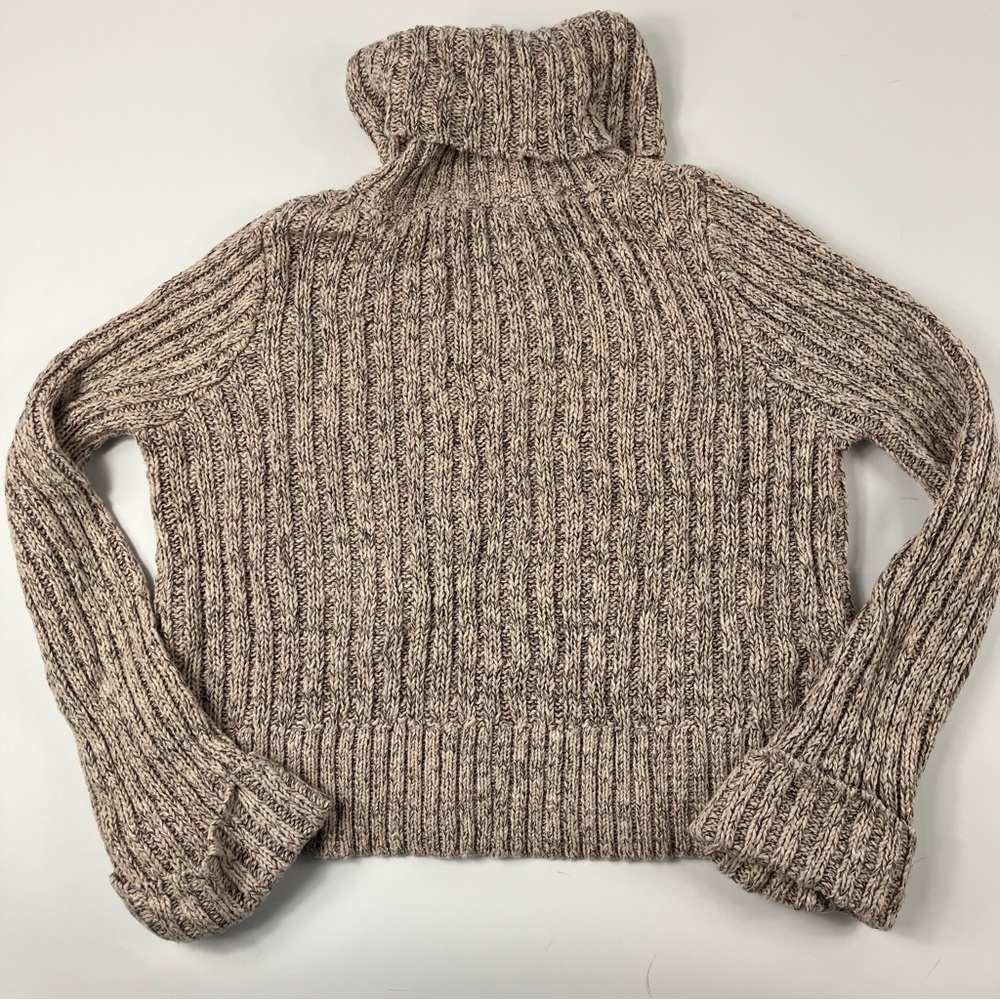 Free People Pink Marled Knit Crop Turtleneck Sweater